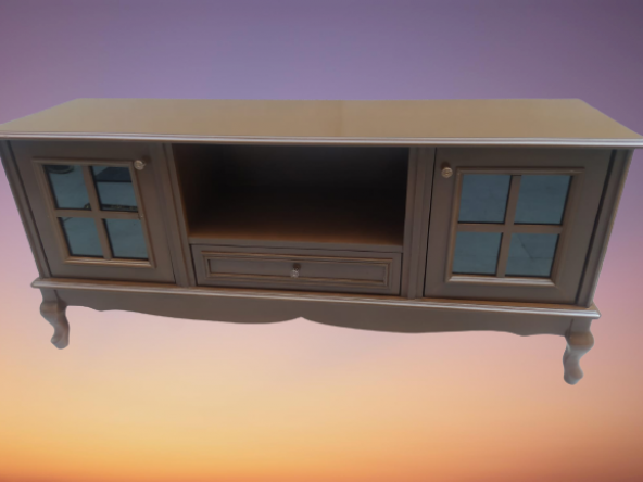 Tv Sehpa ST 17450 Pencere Model Ahşap Kayın Aslan Ayak Parlak Ceviz Renk Elyapım - Resim 5