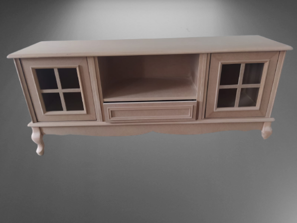 Tv Sehpa ST 17453 Pencere Klasik Model Ahşap Kayın Aslan Ayak HAM Renk El yapım - Resim 2