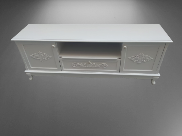 Tv Sehpa ST 17448 Klasik Nakış Model Kayın Aslan Ayak Oyma Beyaz Renk El Yapım - 6