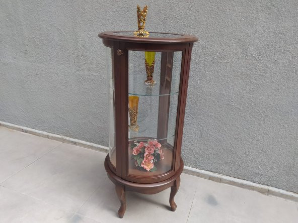 Gümüşlük vitrin 17439 Yuvarlak MODEL Parlak Ceviz Kayın Aslan ayak Bombe Cam - 6