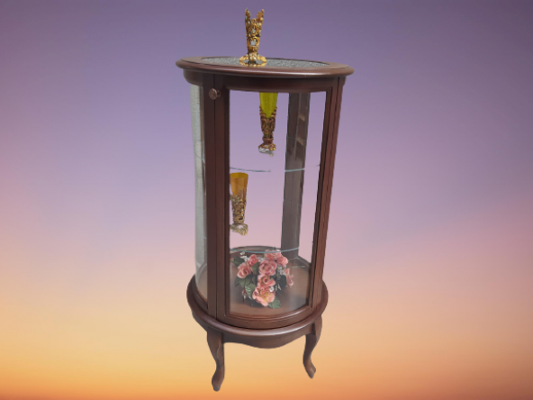 Gümüşlük vitrin 17438 Yuvarlak 120 MODEL Parlak Ceviz Kayın Aslan ayak Bombe Cam - 7