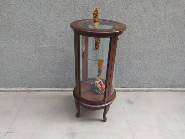 Gümüşlük vitrin 17434 Yuvarlak MODEL Parlak Ceviz Kayın Aslan ayak Bombe Cam - 3