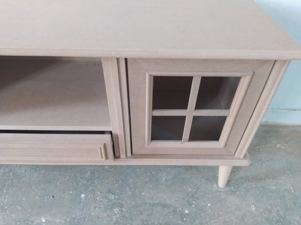Tv Sehpa ST 17421 Pencere Nakış Klasik Model Kayın ASLAN Ayak HAM Renk El Yapım - 3