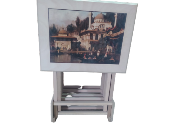 Çanta Zigon 17425 RESİMLİ büyük model Parlak Bayaz Lake Kayın ayak MDF El Yapım - 3