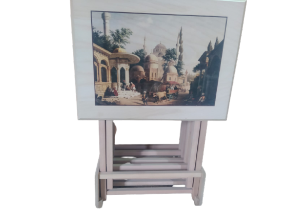 Çanta Zigon 17425 RESİMLİ büyük model Parlak Bayaz Lake Kayın ayak MDF El Yapım - 4