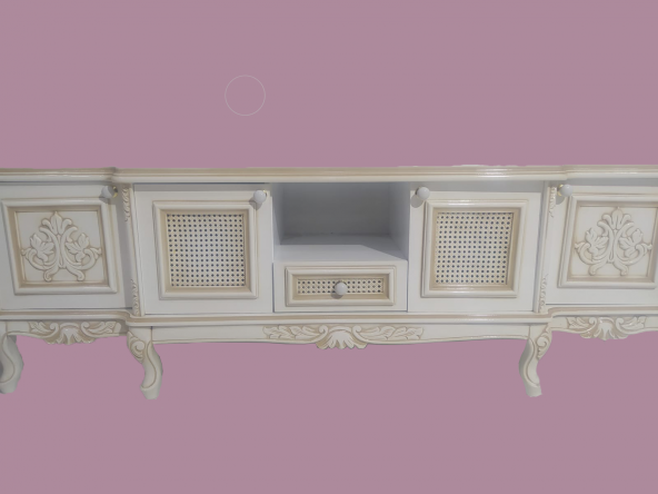 Tv Sehpa ST 17346 Klasik Hasır Model Kayın Aslan Ayak Oyma Nakış Beyaz El yapım - Resim 5