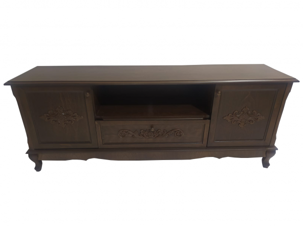 Tv Sehpası ST 17335 Klasik Model Ahşap Kayın Aslan Ayak Oyma Ceviz Renk El Yapım - 2