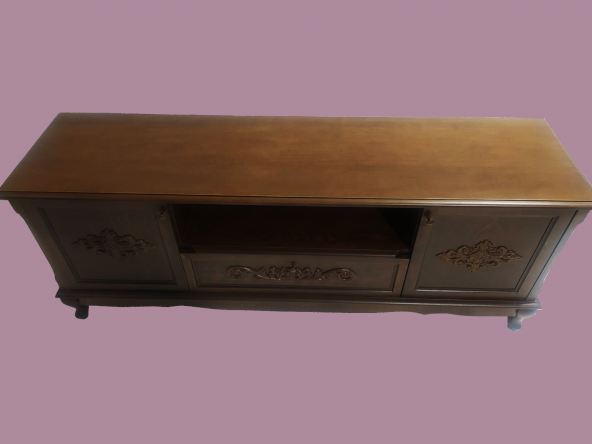 Tv Sehpası ST 17335 Klasik Model Ahşap Kayın Aslan Ayak Oyma Ceviz Renk El Yapım - 3