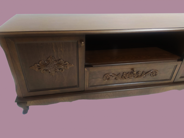 Tv Sehpası ST 17335 Klasik Model Ahşap Kayın Aslan Ayak Oyma Ceviz Renk El Yapım - 6