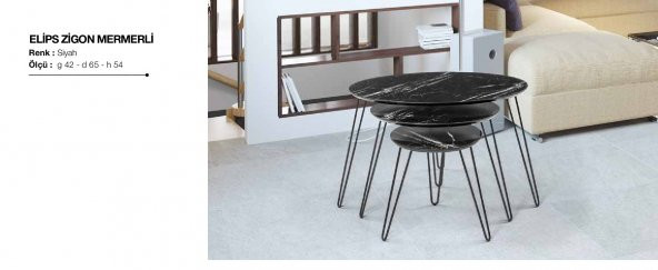 Zigon OSM 11819 ELİPS Model Çelik V Ayak Parlak Siyah Desen Mdf Tabla El Yapım ürün görseli