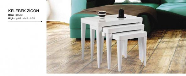 Zigon OSM 11804 KELEBEK MODEL Parlak Beyaz Renk Boya Kayın RETRO ayak El Yapım - 2