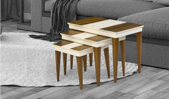 Zigon OSM 11809 KASALI MODEL Parlak Ceviz Krem Lake boya Kayın RETRO ayak El Yapı - Resim 2