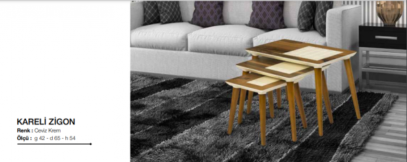 Zigon OSM 11814 Kareli MODEL Parlak Ceviz Krem renk boya Kayın torna ayak El Yapı - 5