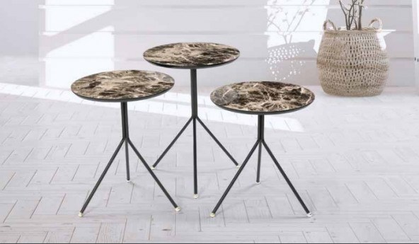 Zigon OSM 11790 YUVARLAK Model Metal V Ayak Ahşap  Mermer Renk Tabla El Yapım - Resim 2