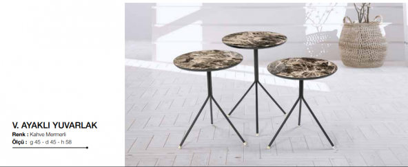 Zigon OSM 11790 YUVARLAK Model Metal V Ayak Ahşap  Mermer Renk Tabla El Yapım - Resim 3