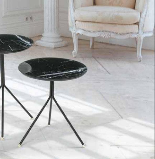 Zigon OSM 11791 Yuvarlak Model sehpa Metal V Ayak Siyah Mermer Renk Tabla El Yapı