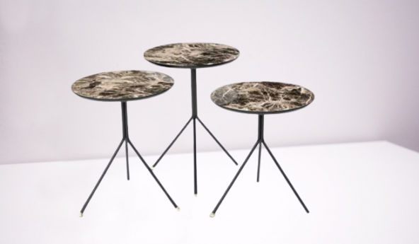 Zigon OSM 11790 YUVARLAK Model Metal V Ayak Ahşap  Mermer Renk Tabla El Yapım - Resim 4