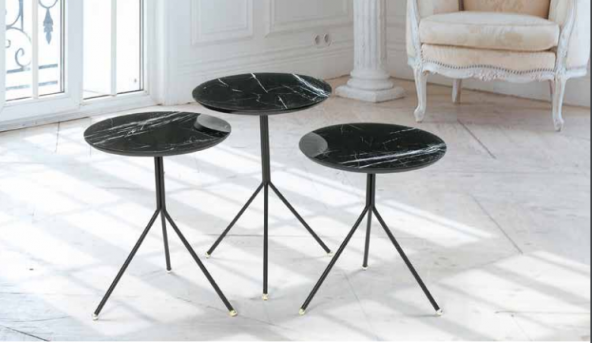 Zigon OSM 11791 Yuvarlak Model sehpa Metal V Ayak Siyah Mermer Renk Tabla El Yapı - 2