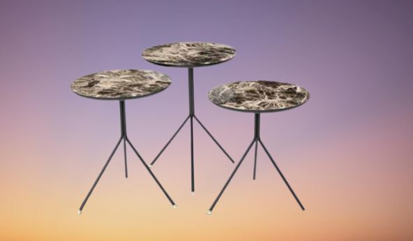 Zigon OSM 11790 YUVARLAK Model Metal V Ayak Ahşap  Mermer Renk Tabla El Yapım - Resim 5