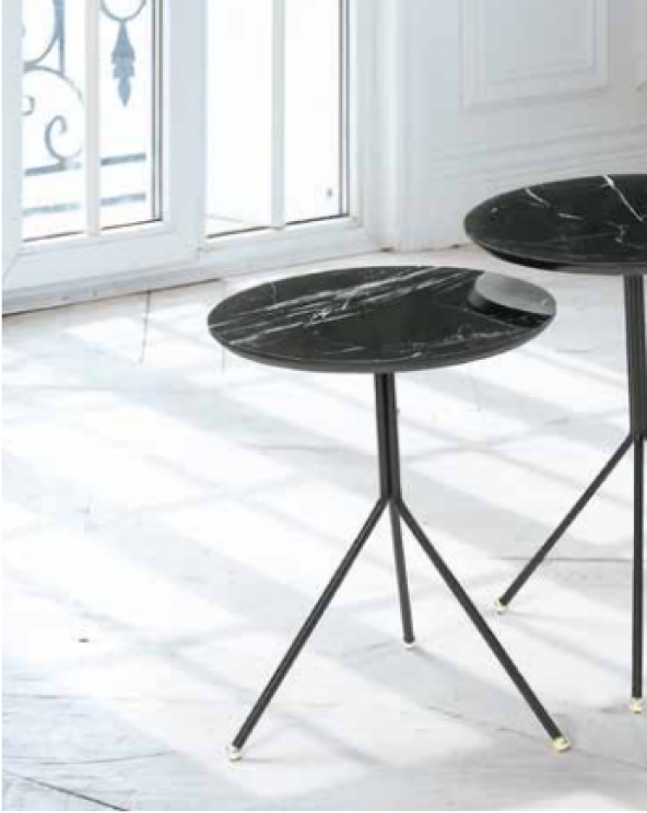 Zigon OSM 11791 Yuvarlak Model sehpa Metal V Ayak Siyah Mermer Renk Tabla El Yapı - 3