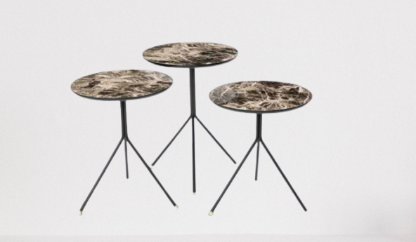 Zigon OSM 11790 YUVARLAK Model Metal V Ayak Ahşap  Mermer Renk Tabla El Yapım - Resim 6