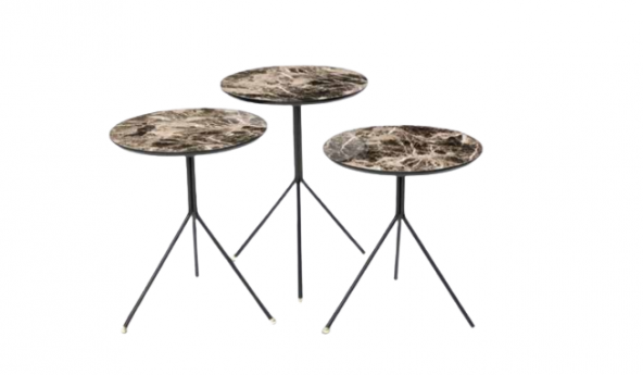 Zigon OSM 11790 YUVARLAK Model Metal V Ayak Ahşap  Mermer Renk Tabla El Yapım - Resim 7