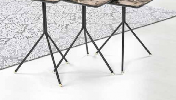 Zigon OSM 11793 Kare sehpa Metal V Ayak Kahverengi Mermer Renk Tabla El Yapım - 4