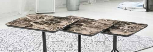 Zigon OSM 11793 Kare sehpa Metal V Ayak Kahverengi Mermer Renk Tabla El Yapım - 5