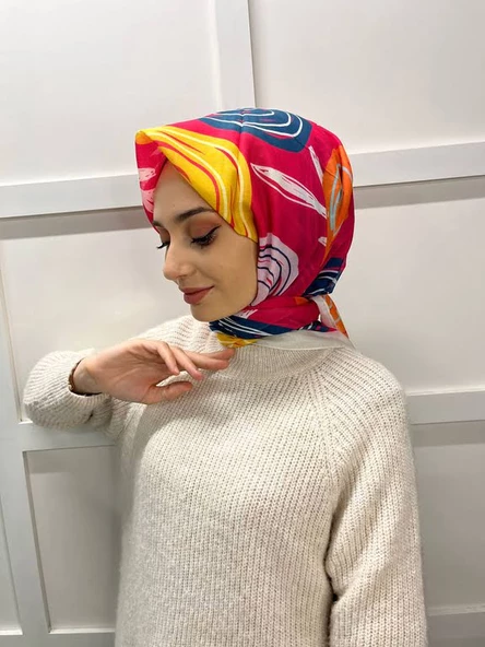 Eflatun Scarf Pamuklu (Cotton) Minimal Çiçek Desenli Eşarp 00747  BEYAZ - 2