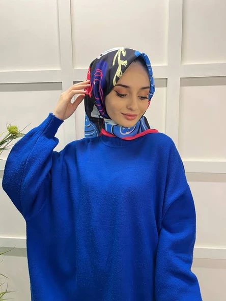 Eflatun Scarf Pamuklu (Cotton) Minimal Çiçek Desenli Eşarp 00747  FUŞYA