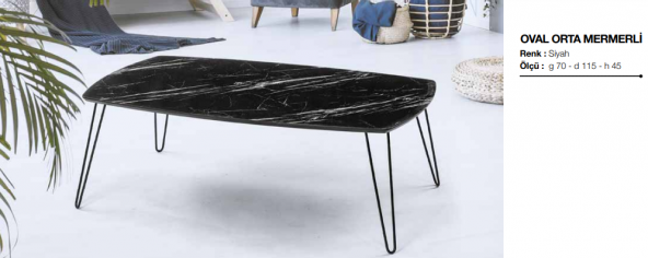 Orta OSM 11778 OVAL Sehpa Metal Model Transmisyon V ayak Siyah Mermer El yapım - 6