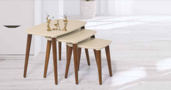 Zigon 11776 OSM Oval Model Sehpa Parlak Ceviz Krem renk Kayın Retro ayak El Ya - Resim 2