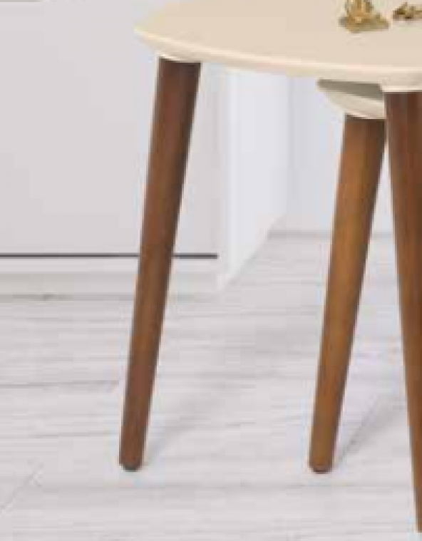 Zigon 11776 OSM Oval Model Sehpa Parlak Ceviz Krem renk Kayın Retro ayak El Ya - Resim 3