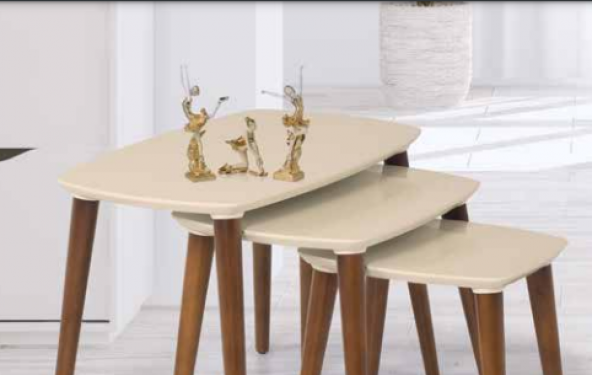 Zigon 11776 OSM Oval Model Sehpa Parlak Ceviz Krem renk Kayın Retro ayak El Ya - Resim 4