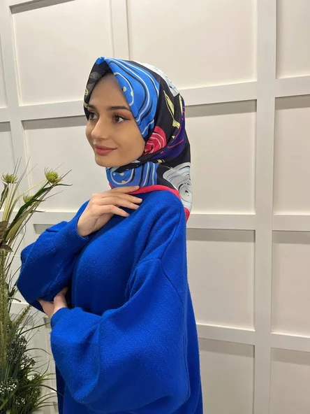 Eflatun Scarf Pamuklu (Cotton) Minimal Çiçek Desenli Eşarp 00747  FUŞYA - 2