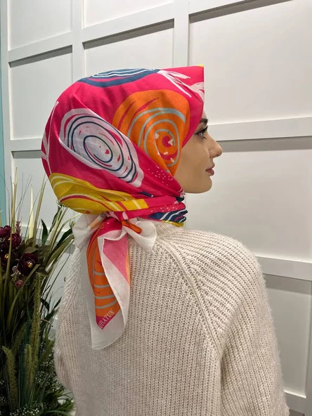 Eflatun Scarf Pamuklu (Cotton) Minimal Çiçek Desenli Eşarp 00747  BEYAZ