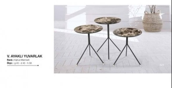 Zigon OSM 11758 Model Parlak Ahşap mermer MDF tabla Metal V ayak El yapıM