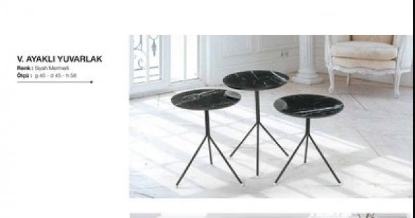 Zigon Sehpa Osm 11757 YUVARLAK METAL MODEL Metal Ayak Parlak KREM Lake Demont 3LÜ - Resim 2