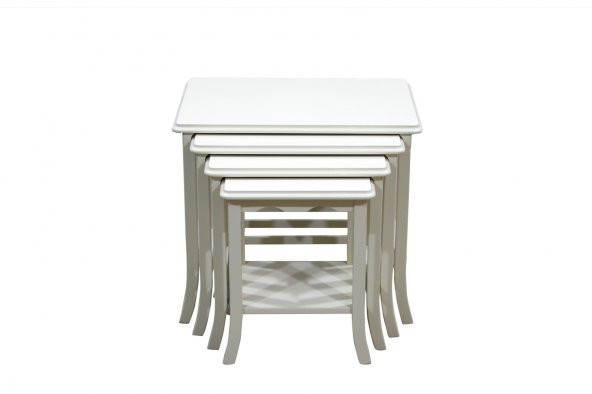 Zigon Sehpa 14608 Klasik Model Ahşap Kayın Parlak Beyaz Lake Renk 4lü El Yapım - Resim 6