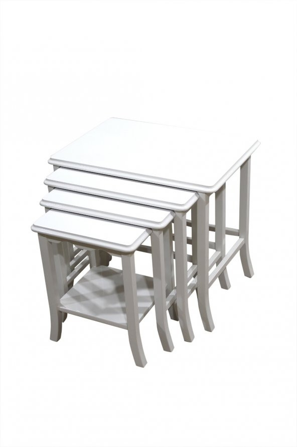 Zigon Sehpa 14608 Klasik Model Ahşap Kayın Parlak Beyaz Lake Renk 4lü El Yapım - Resim 5