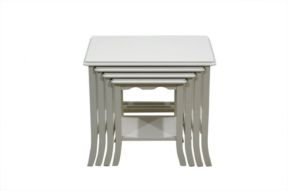 Zigon Sehpa 14608 Klasik Model Ahşap Kayın Parlak Beyaz Lake Renk 4lü El Yapım - Resim 7