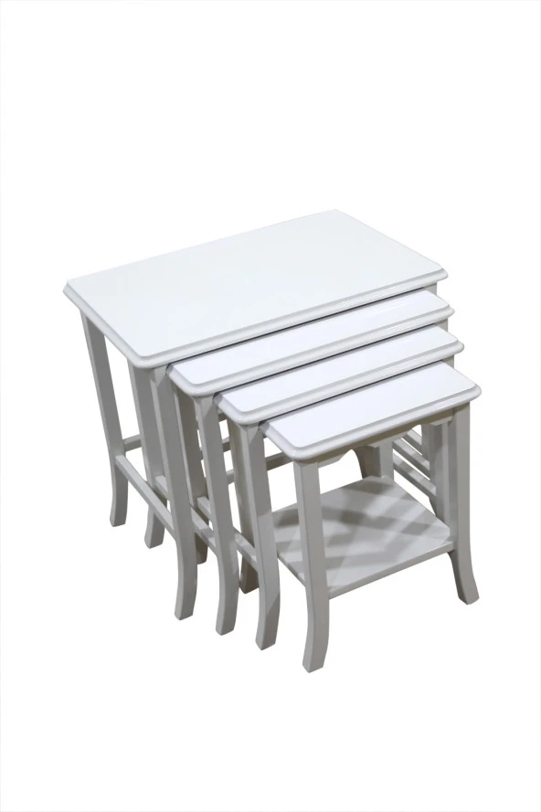 Zigon Sehpa 14608 Klasik Model Ahşap Kayın Parlak Beyaz Lake Renk 4lü El Yapım - Resim 3