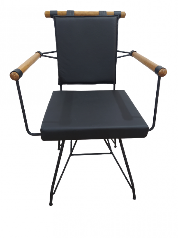 Sandalye ST PENYEZ Klasik Model Metal Siyah fırın Siyah Suni Deri Balkon-Bahçe