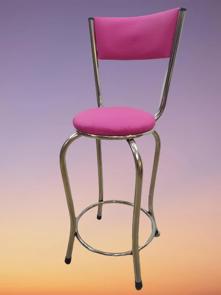 Sandalye 14572 BAR Yüksek Model Pembe FUŞYA 4 ad Metal nikelaj Suni deri döşeme - 4