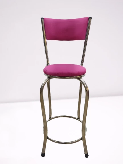 Sandalye 14572 BAR Yüksek Model Pembe FUŞYA 4 ad Metal nikelaj Suni deri döşeme - 2