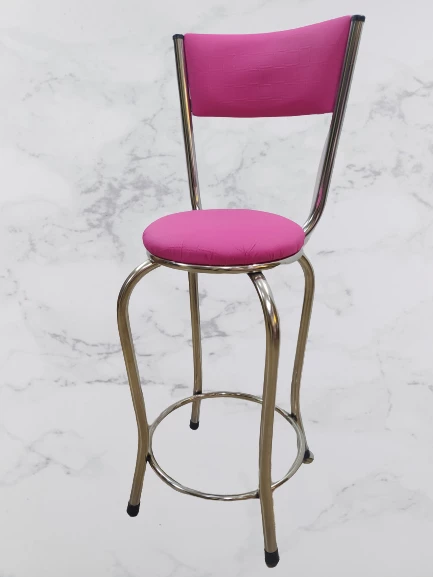 Sandalye 14572 BAR Yüksek Model Pembe FUŞYA 4 ad Metal nikelaj Suni deri döşeme - 5