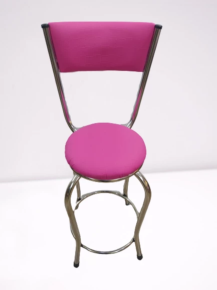 Sandalye 14572 BAR Yüksek Model Pembe FUŞYA 4 ad Metal nikelaj Suni deri döşeme - 3