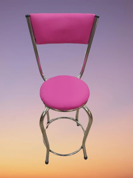 Sandalye 14572 BAR Yüksek Model Pembe FUŞYA 4 ad Metal nikelaj Suni deri döşeme
