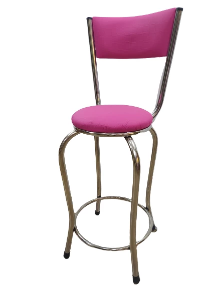 Sandalye 14572 BAR Yüksek Model Pembe FUŞYA 4 ad Metal nikelaj Suni deri döşeme - 6