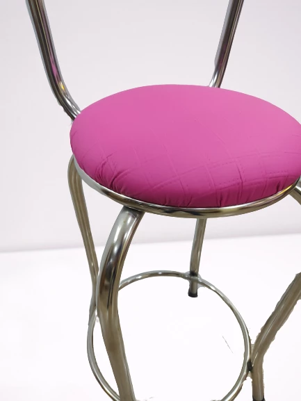 Sandalye 14571 BAR Yüksek Model Pembe FUŞYA Metal nikelaj Suni deri döşem El Yapı - 4